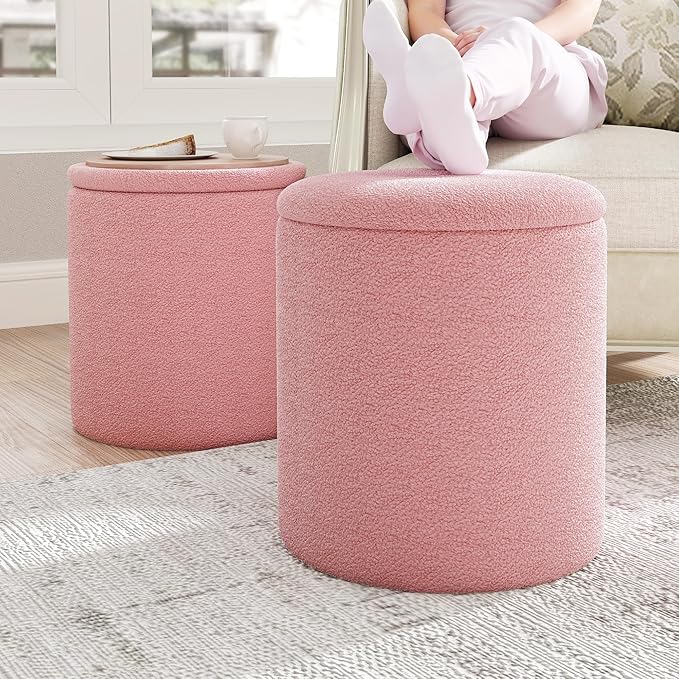 Cmishe Ottoman Poufs with Storage, Soft Upholstered Vanity Stool