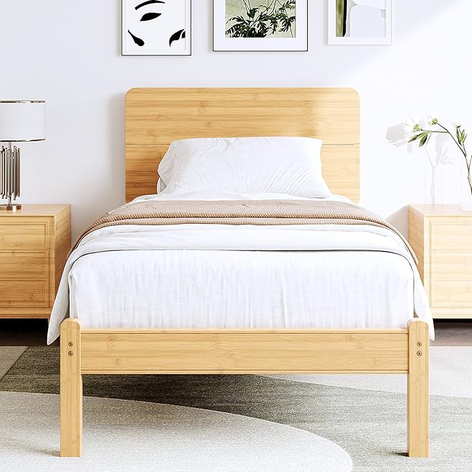 BOSRII 14in High Solid Bamboo Wood Platform Twin XL Bed Frame