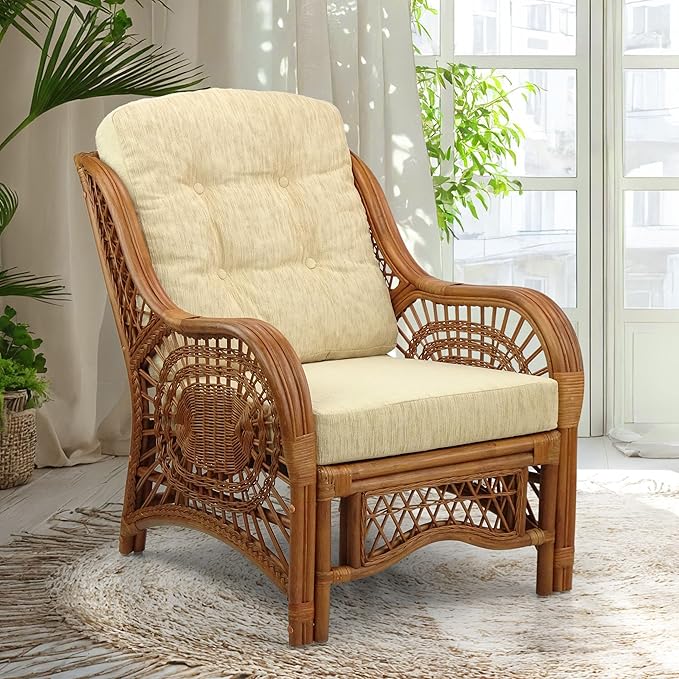 Malibu Lounge Living Accent Armchair Natural Rattan Wicker Handmade Design