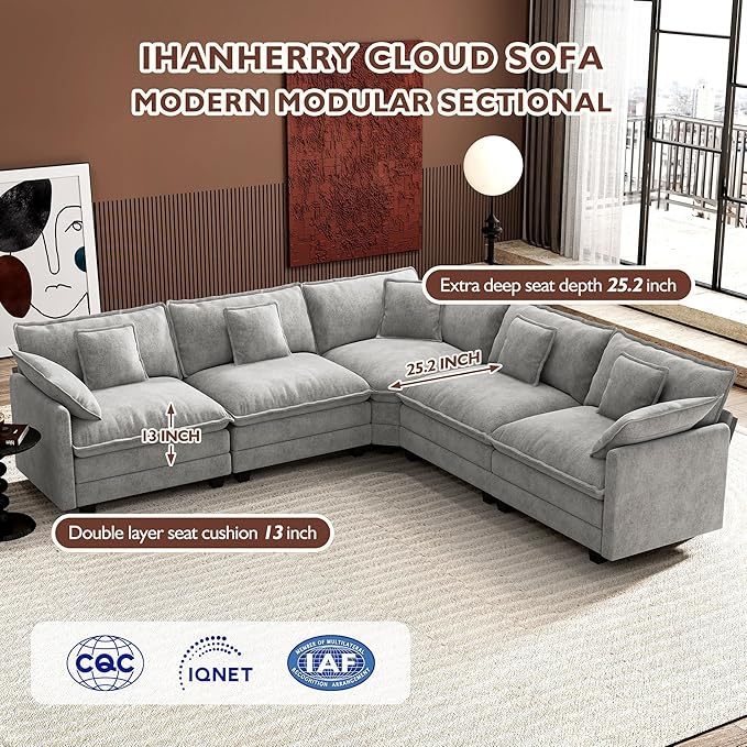 Ihanherry 114" V-Shaped Modern Sofa Modular Sectional Cloud Couch