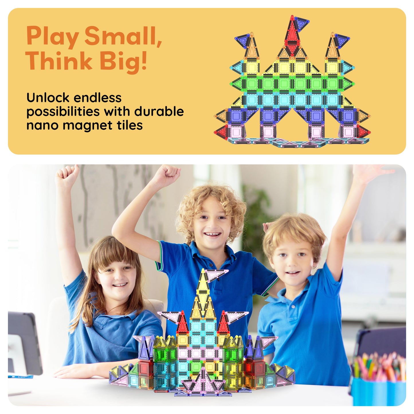 PicassoTiles 65pc Nano Magnetic Tile Travel Size Mini Portable Toy Construction Building Blocks Playset with Storage Bag Pouch STEM Montessori Classroom Magnet Tiles Stacking Toys for Kids Age 3+ PN03