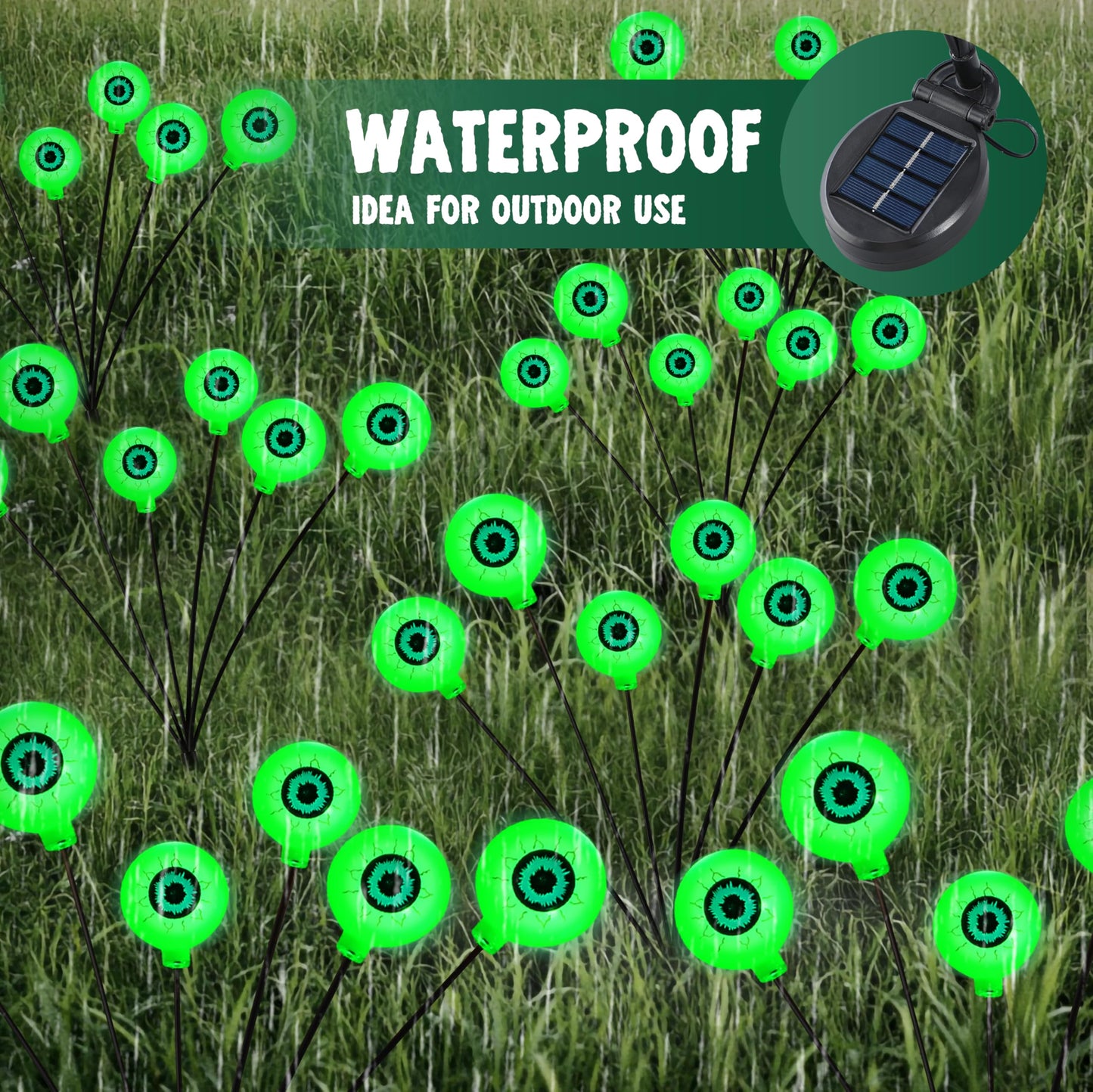 JOYIN Halloween Decorations Outdoor Solar Scary Eyeball Lights, 4 Pcs 24LEDs Green Pathway Yard Stakes, Waterproof Firefly Lights for Halloween Graveyard Yard Garden Patio Walkway Party