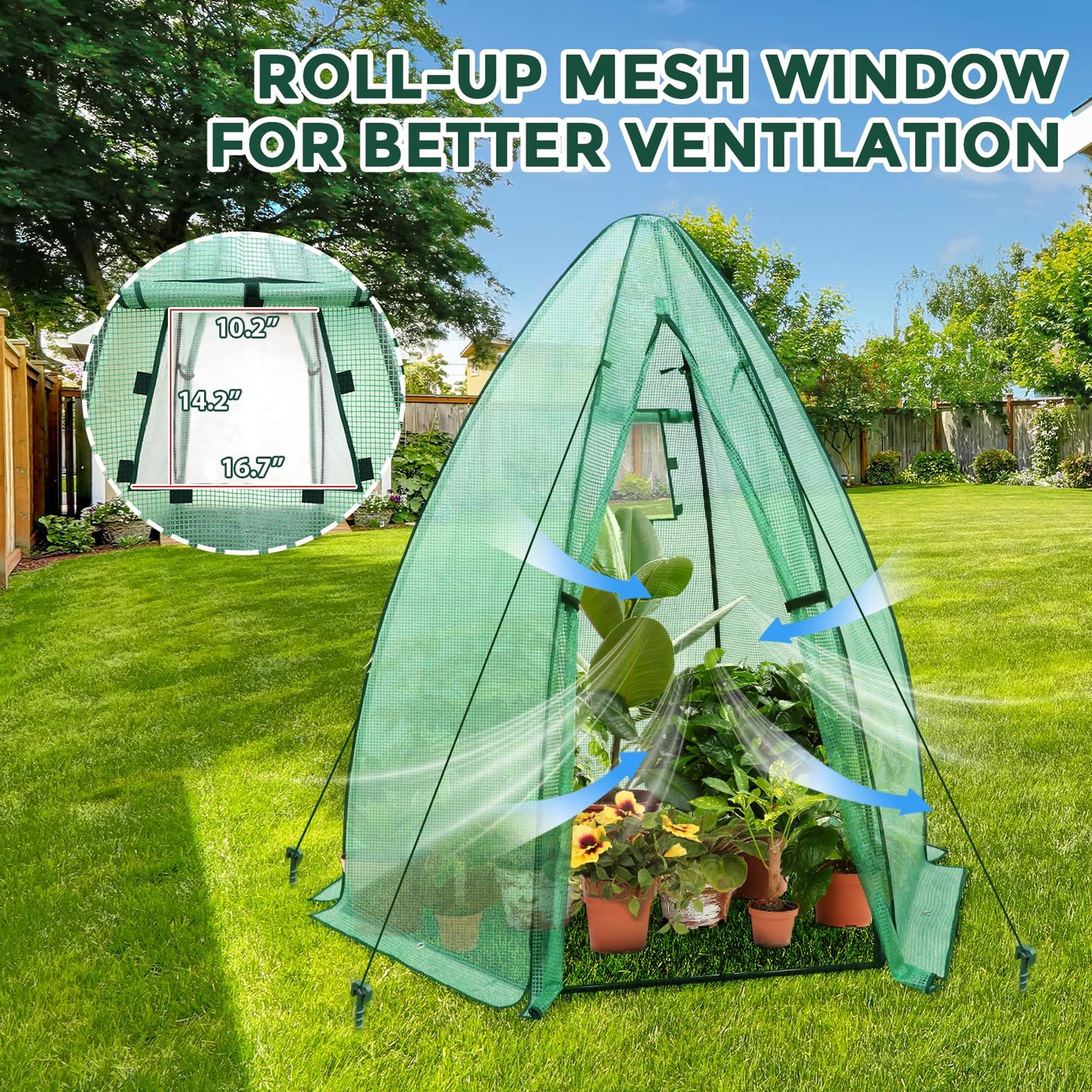 EAGLE PEAK Portable Mini Dome Greenhouse with Zippered Door and Mesh Window, Outdoor Mini Hexagon Greenhouse Kit for Indoor Outdoor Gardening 6' x 5'3'', Green PE Cover