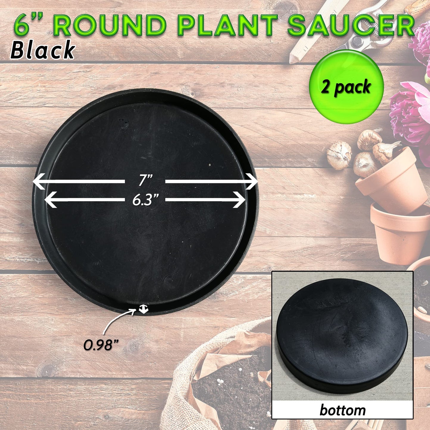 Little Bear Peak Round Composite Plant Saucer/Tray (2-Pack) | 60% Recycled Plastics & 40% Stone/Wood Powder | Heavy-Duty Water Catcher | Indoor & Outdoor use | Recycle at End of Life | Water Flowers
