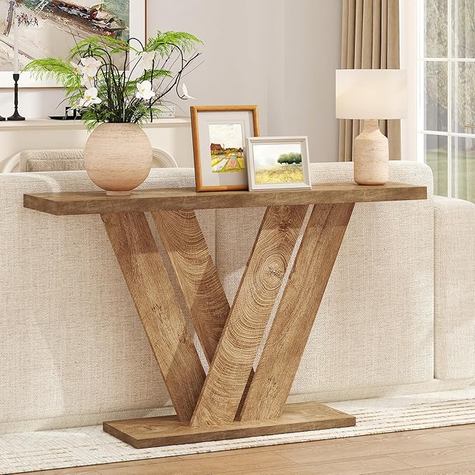 karlott 51 Inch Console Table, Modern V-Shaped Entryway Table, Wood Sofa Table