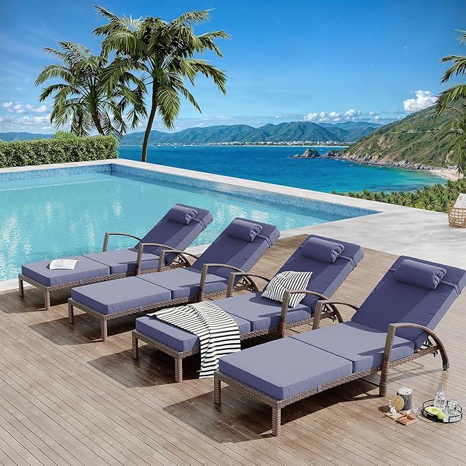 GarveeLife 2-Piece Rattan Patio Folding Chaise Lounge, 5-Position Adjustable