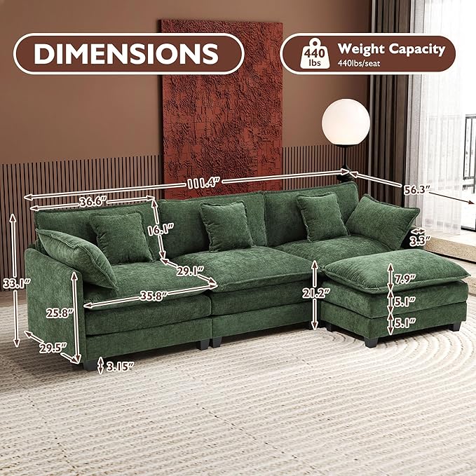 Ihanherry 111.4" L Shaped Modern Sofa Modular Sectional Cloud Couch