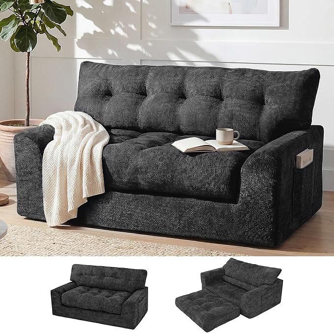 MONVANE 55.5" Convertible Loveseat Sofa, 2-in-1 Boneless Sleeper Sofa Bed Futon