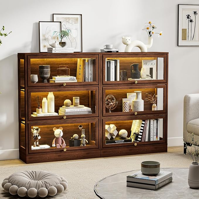 Display Cabinet with Acrylic Glass Doors, 3-Tiers Curio Cabinet with LED