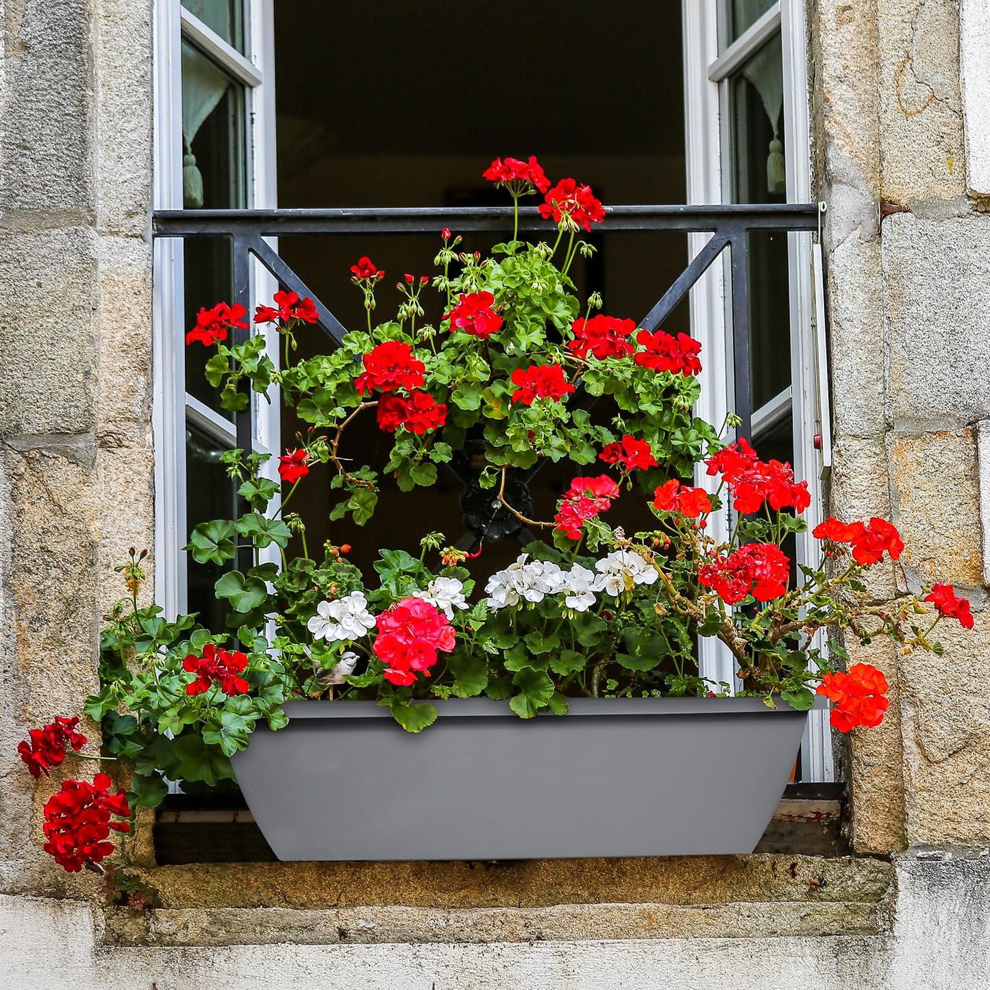 Tcevily 6 Pcs 24 inch Window Box Planter, Large Rectangular Flower Planter Boxes with Shelf Insert Plastic for Indoor and Outdoor Garden, Balcony Home Decor (6, 24 inch)