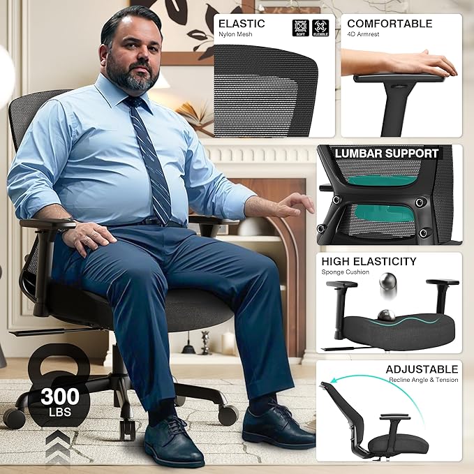 ELABEST Mesh Office Chair, Ergonomic Computer Desk Chair, Sturdy Task Chair-