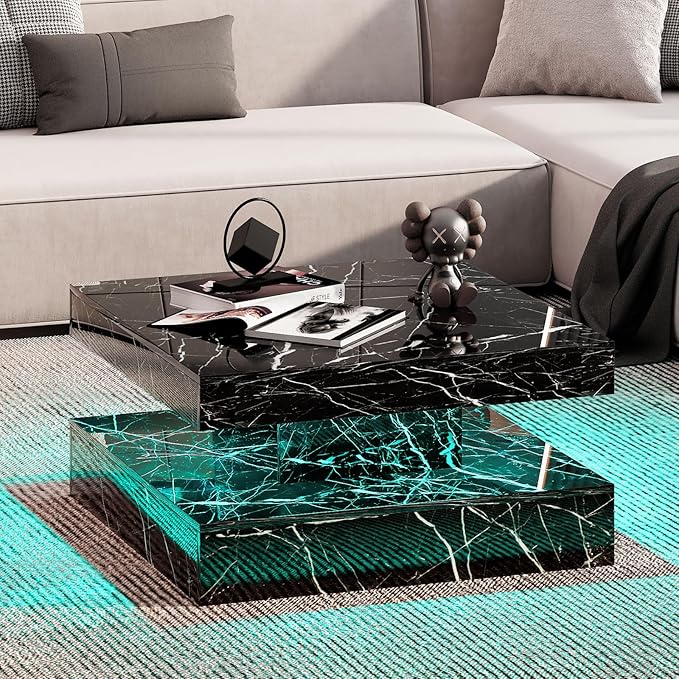 HedoAjim Black Marble LED Coffee Table