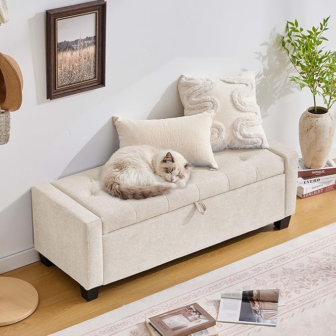 Huatean Home 43" Ottoman with Storage, Storage Ottoman Bench with Safety Hinge