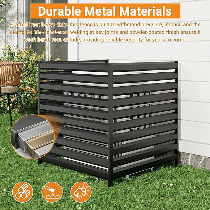 CJF Outdoor Privacy Screens, 42" H x 38" W Metal Air Conditioner Fence Panels, Pool Equipment Enclosure, Trash Can Screens Fence Kit for Outside Backyard Patio(Black/1-Panel)