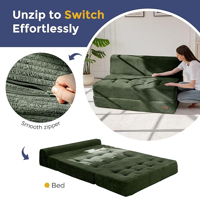 MAXYOYO 8" Folding Sofa Bed, Fold Out Chair Bed Sleeper Chair, Convertible