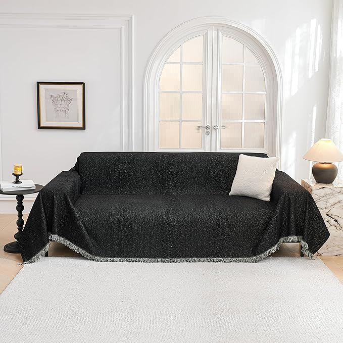 MYSKY HOME Black Chenille Sofa Slipcover Couch Covers