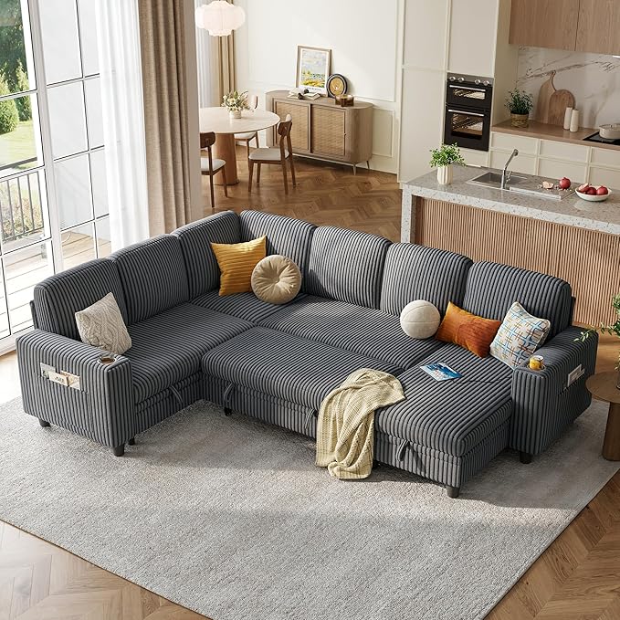 LINSY HOME Sectional Sleeper Sofa Pull Out Couches