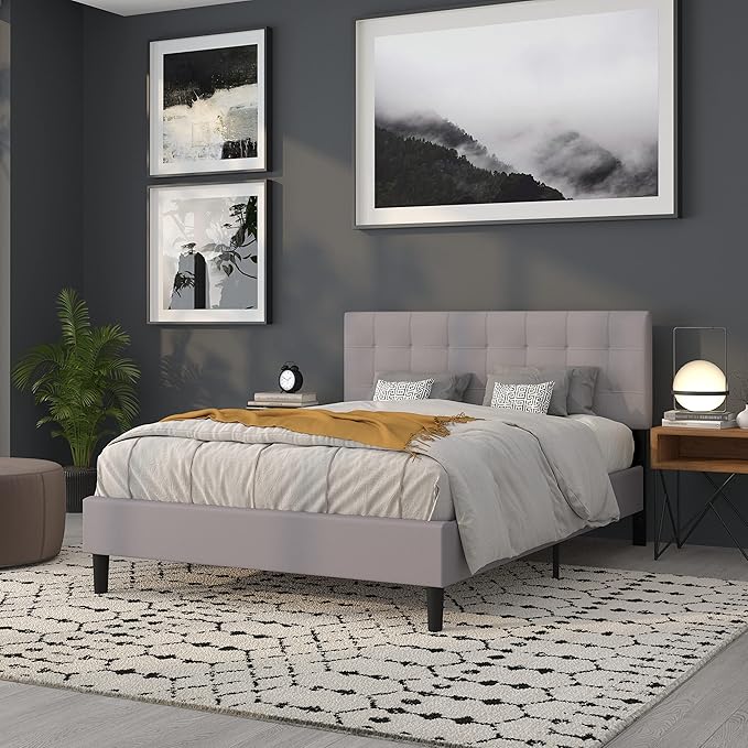 Flash Furniture Bedford Tufted Upholstered Queen Size Headboard in Light Gray