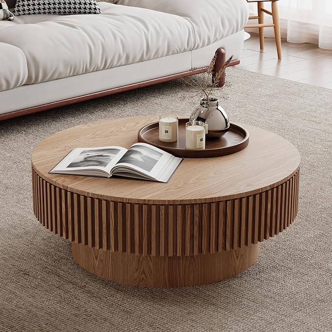 Round Fluted Coffee Table with Storage，31.5" Lift Top Center Table
