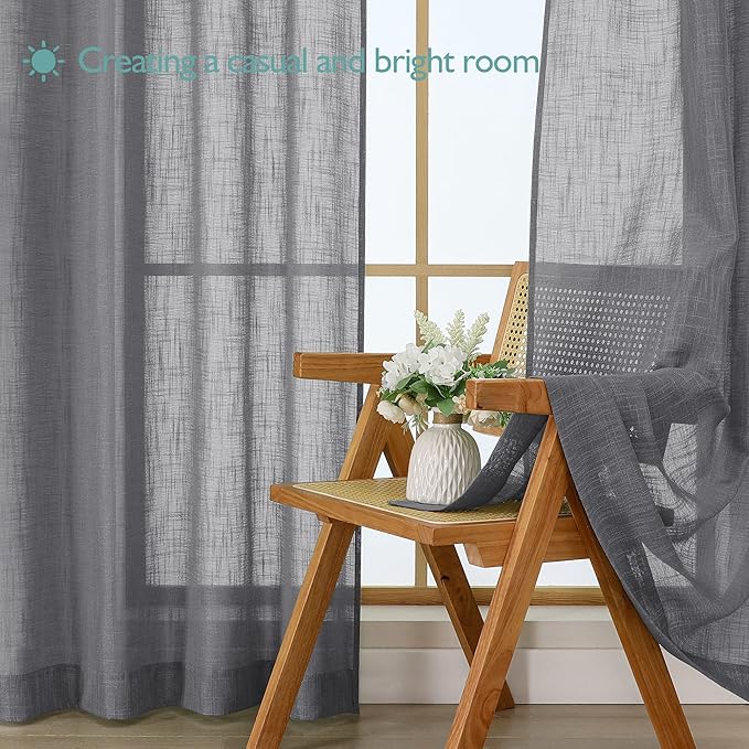 Chyhomenyc Charcoal Grey Semi Sheer Curtains 54 Inch Length