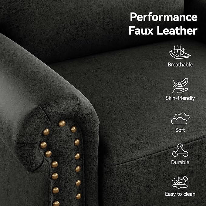 Nailhead Trim Accent Chair, Faux Leahter Mid Century Modern Living Room Arm