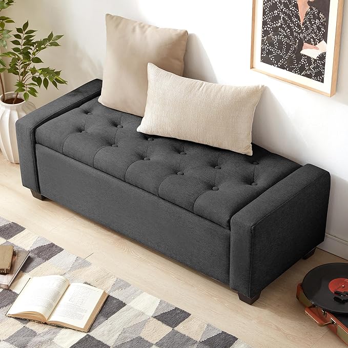 Huatean Home 48" Ottoman with Storage, Storage Ottoman Bench with Safety Hinge