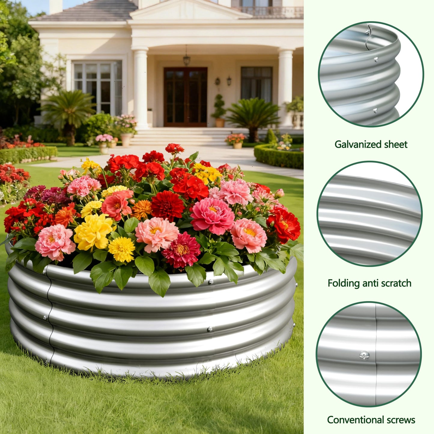 Foxlang 3x3x1ft(2 Pack) Galvanized Round Raised Garden Bed,Outdoor Planter Box Metal Patio Kit Planting Bed for Vegetables Flowers Herb,Silver