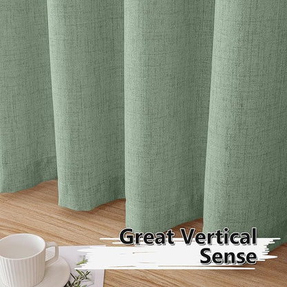 Tollpiz Short Linen Curtain Bedroom Rod Pocket Semi Sheer Curtains Burlap Light Filtering Thick Linen Drape for Living Room, 38 x 54 inches Long, Sage Green, Set of 2 Panels
