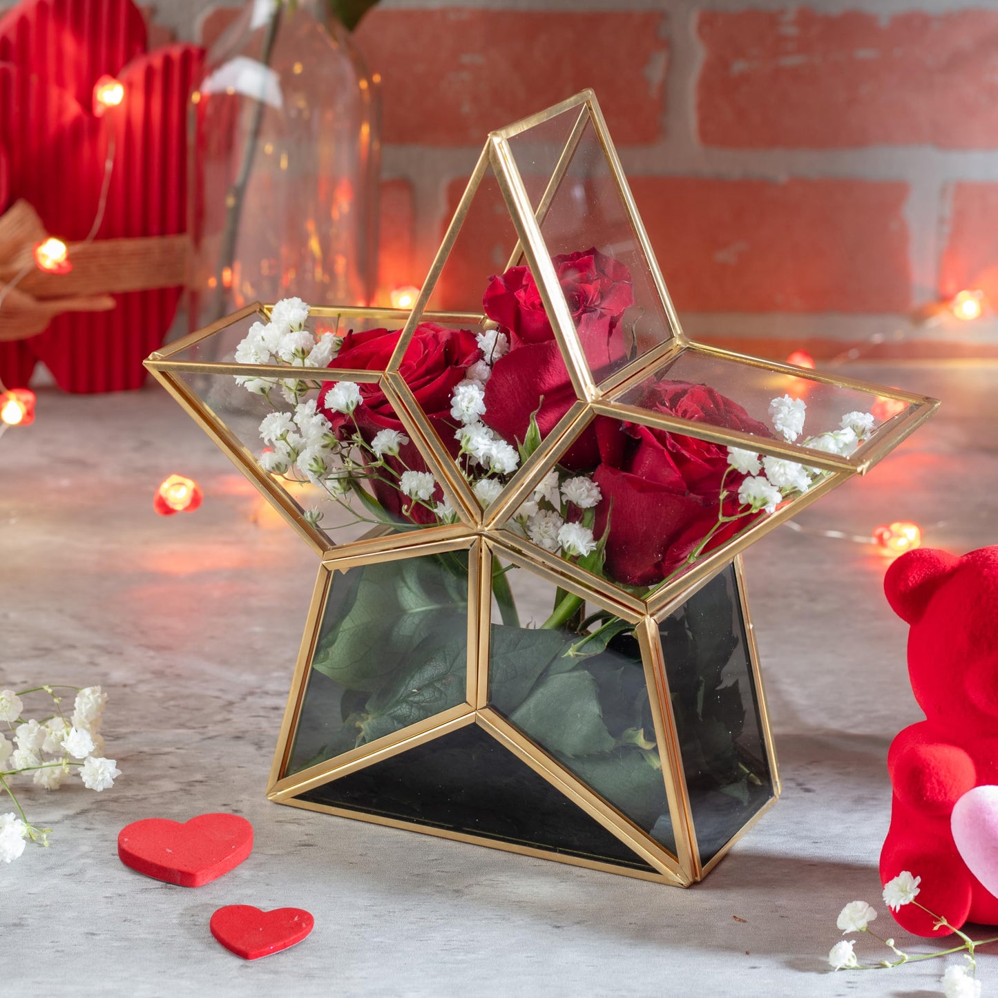 Gold Star Glass Centerpiece Display (3x8x8) - Tabletop Planter Terrarium - Spring Home & Wedding Decor - Fill with Succulents, Cacti, Air Plants, Moss, Flowers for Plant Lovers