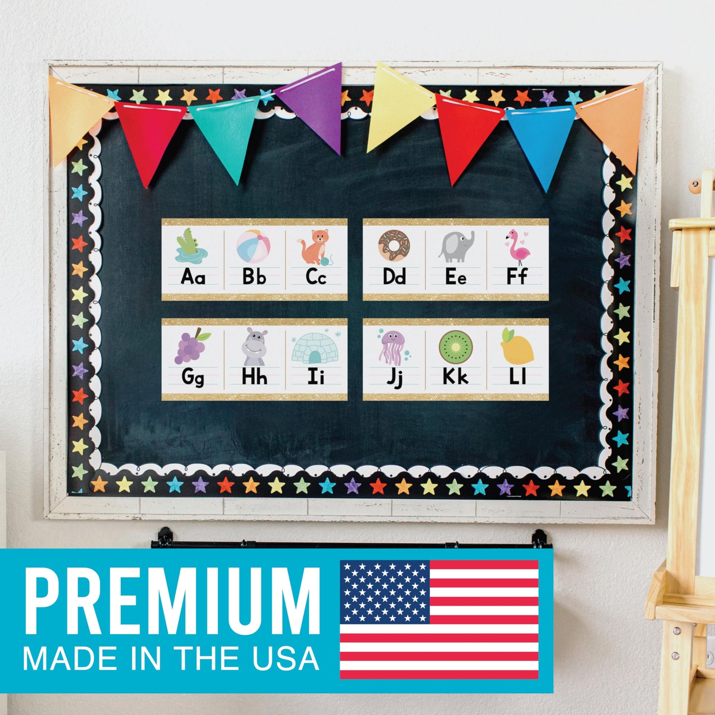 Hadley Designs Alphabet for Classroom Wall Decor - ABC Posters for Classroom Wall Chart Preschool & Kindergarten, ABC Letters & Number Line Elementary, Alphabet Cards, Varsity Letter Classroom Decor