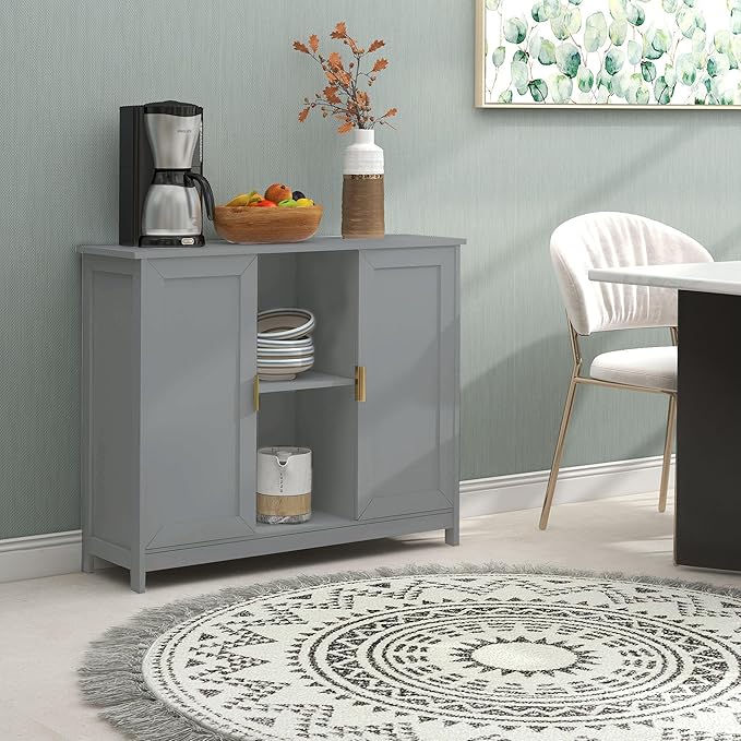 TaoHFE Grey Kitchen Pantry, Modern Wooden Small Credenza Sideboard Coffee