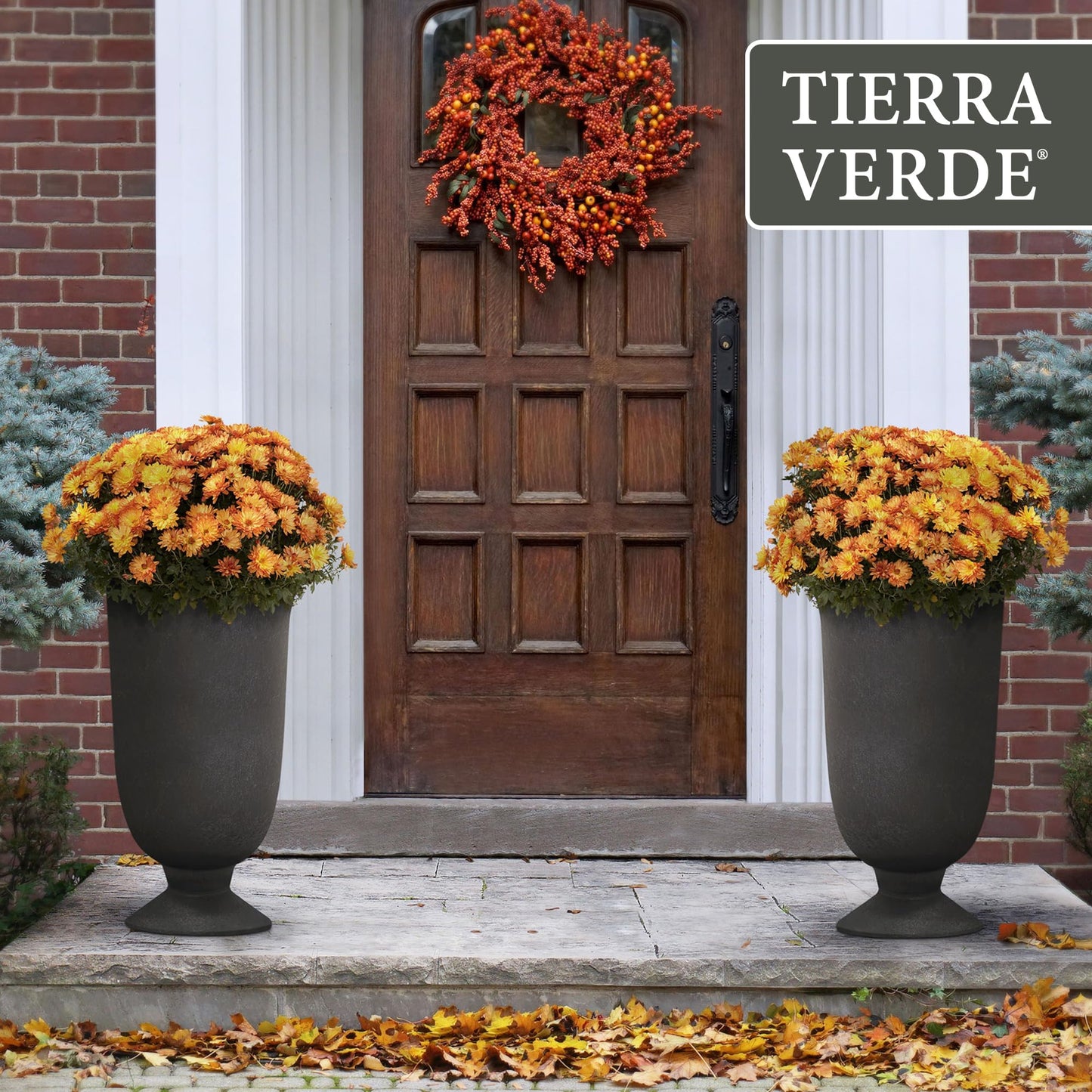 Tierra Verde Indoor & Outdoor Self-Watering Urn Planter, Cadence, 14" x 23", Black - Planting Containers for Plants and Flowers - Gardening and Landscaping Accessories