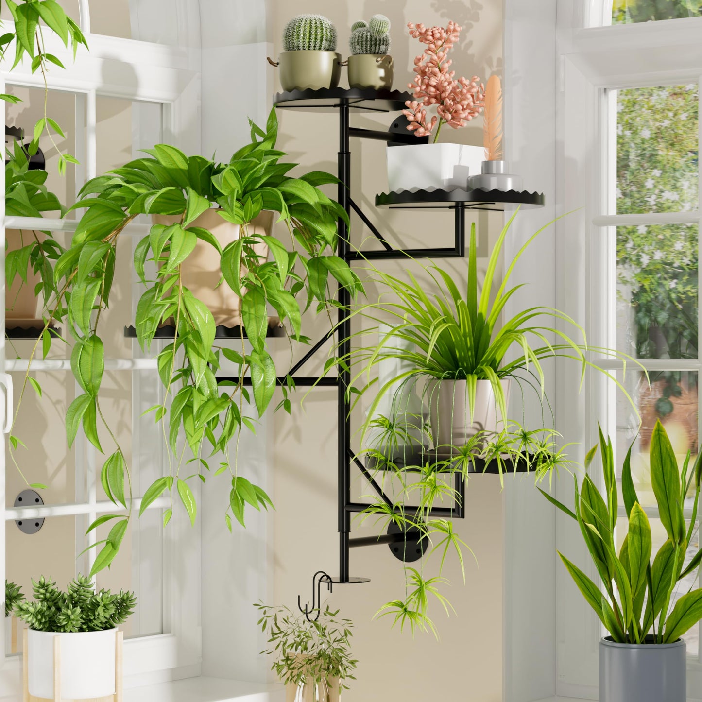 PPN Rotating Wall Plant Shelves Versatile Window Plant Shelf for Indoor Plants Bathroom Living Room Use Wall Planter with Durable Metal Material 4 Pots
