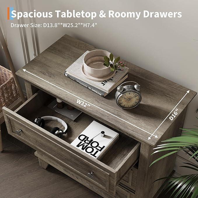 IDEALHOUSE 3 Drawer Dresser, Wooden Storage Chest of Drawers