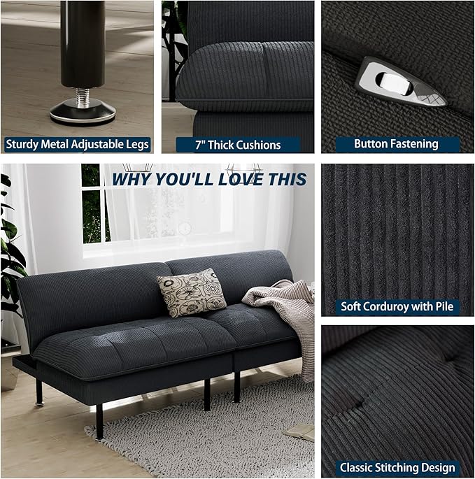 Ribilake 3 Sets 70" Futon Sofa Bed, 4 in 1 Multi-Function Couch Sleeper