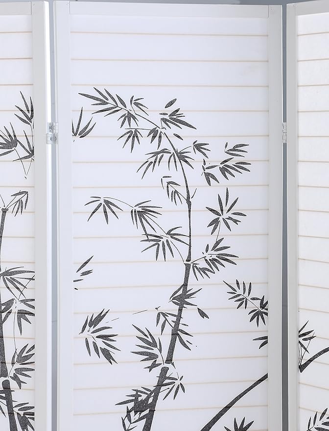 Roundhill Bamboo Print 4-Panel Framed Room Screen/Divider