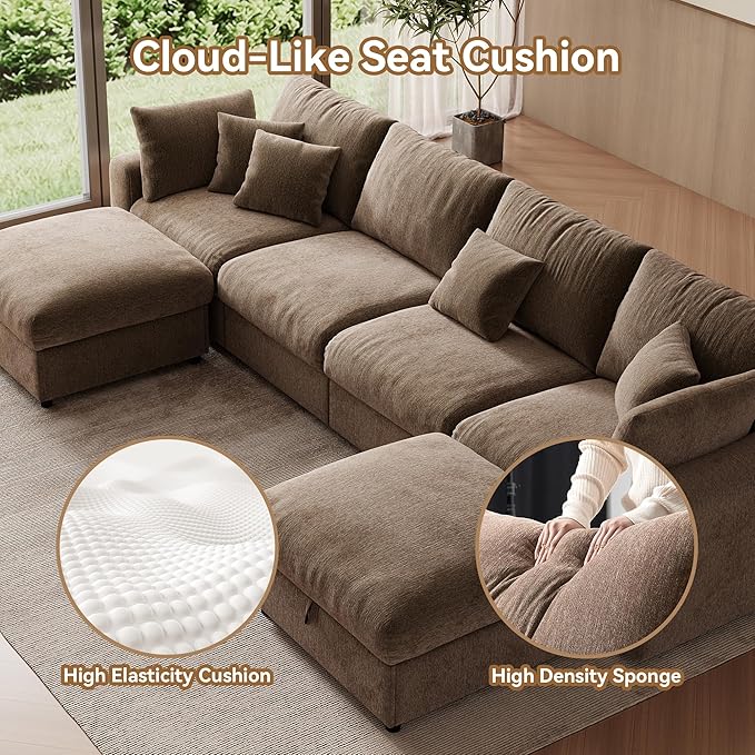 WorthFurni 140” Oversized Cloud Sectional Couches