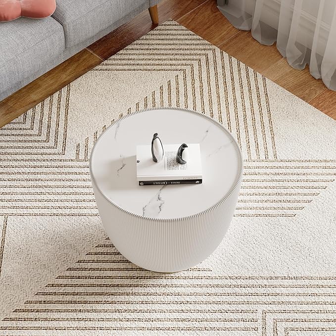 Henf Marble Round Side Table, 19.7" Fluted End Table