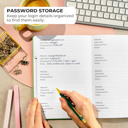 Clever Fox Password Book with alphabetical tabs. Internet Address Organizer Logbook. Large Password Keeper for Website Logins (Green)