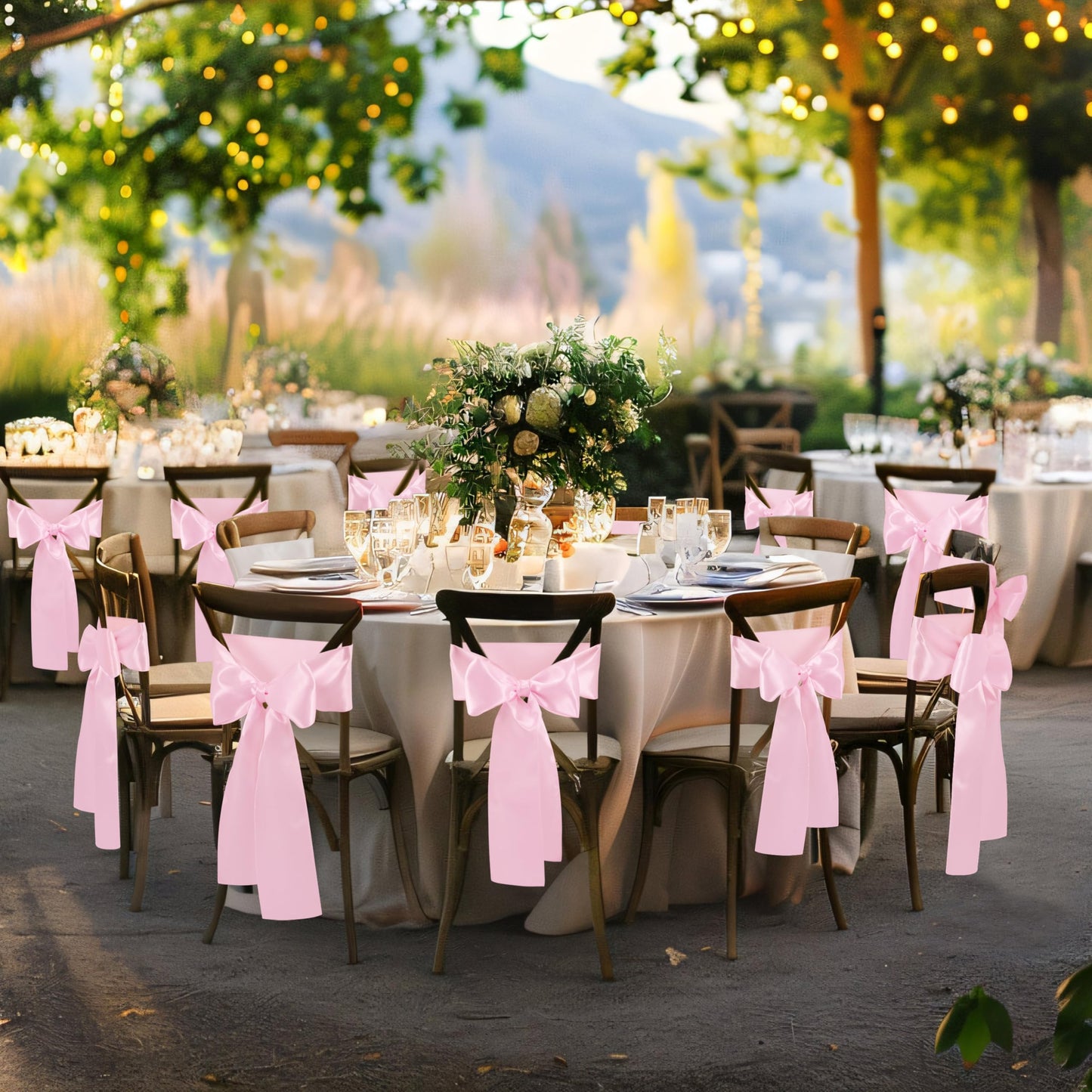 Counfeisly 50 Pcs Pink Satin Chair Sashes Bows Universal Chair Cover for Wedding Reception Events Banquets Party, Hotel Event Decorations, 6 x 108 inch