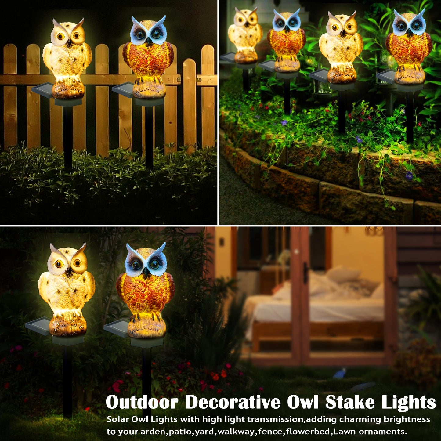 SmilingTown Solar Owl Garden Lights - Outdoor Owl Decorative Stake Light Waterproof for Yard Patio Pathway Lawn Ornaments Garden Decorations Gifts (2 Packs)