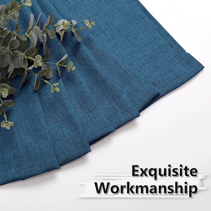 Tollpiz Linen Tier Curtain Rod Pocket Semi Sheer Half Kitchen Curtains Burlap Light Filtering Thick Linen Drape for Bathroom, 30 x 36 inches Long, Classic Blue, Set of 2 Panels