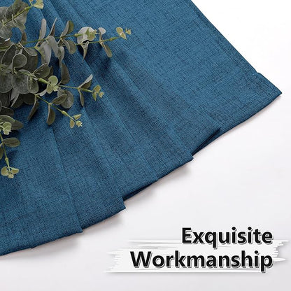 Tollpiz Short Linen Curtain Living Room Rod Pocket Semi Sheer Curtains Burlap Light Filtering Thick Linen Drape for Bedroom, 54 x 45 inches Long, Classic Blue, Set of 2 Panels