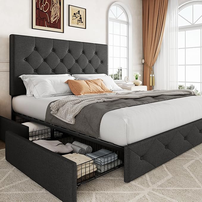 Allewie Upholstered Queen Size Platform Bed Frame