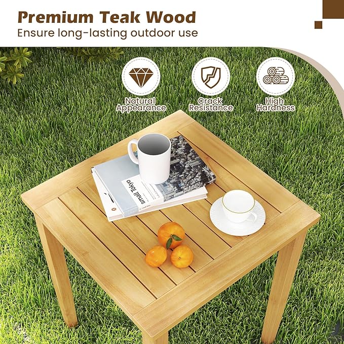 Tangkula 2 Pieces Patio Nesting Table, Teak Wood Outdoor Space Saving Design