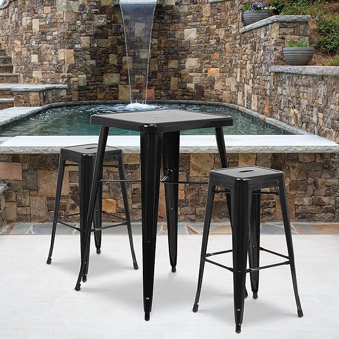 Flash Furniture Lily 4 Pack Commercial Grade 30" High Backless Black Metal