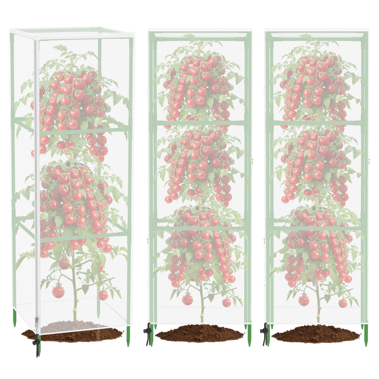 Garden Bird Netting Plant Cover for Square Tomato Cage, 59" x 17.7" Insect Barrier Tomato Cage Net with Zipper and Drawstring, Tomato Trellis Netting Protection Cover for Protecting Plant (3 Pack)