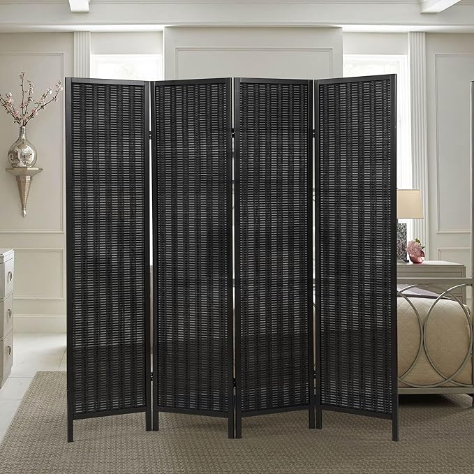 Roundhill Furniture Inkwell 4-Panel Bamboo Room Divider, Folding Portable