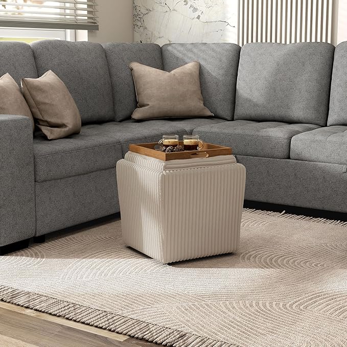 Furniture of America Lennox Modern Chenille 17-inch Square Storage Ottoman