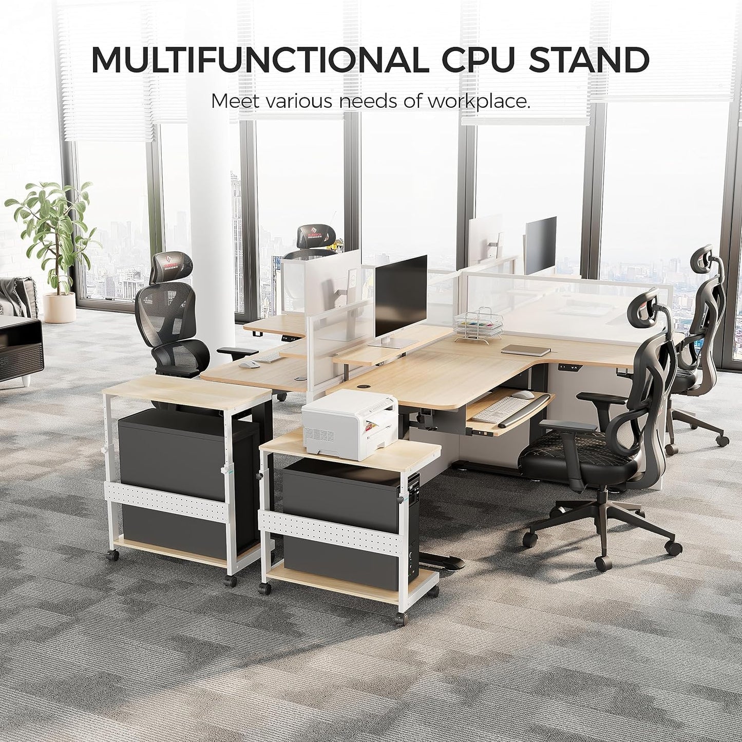 EUREKA ERGONOMIC PC Stand Computer Cart, Height Adjustable Tower Stand 2-Tier Suit for ATX Case Printer, Metal Rolling Cart on Wheels for Gaming Home Office, Maple